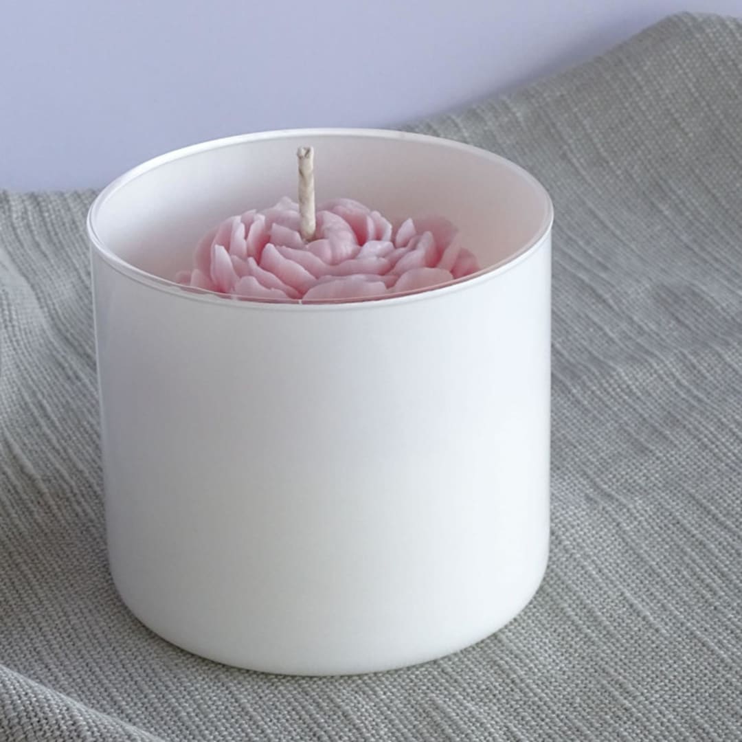 White Glass Peony Candle (Pink)