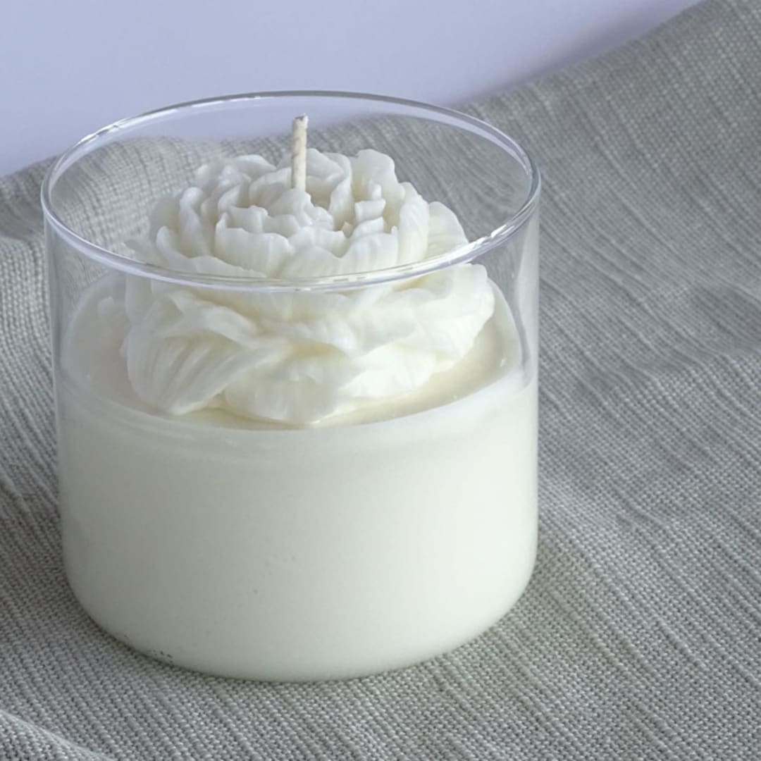 "Clear Peony Candle (White)" - Candles in white by LiveYoung Candle Co.