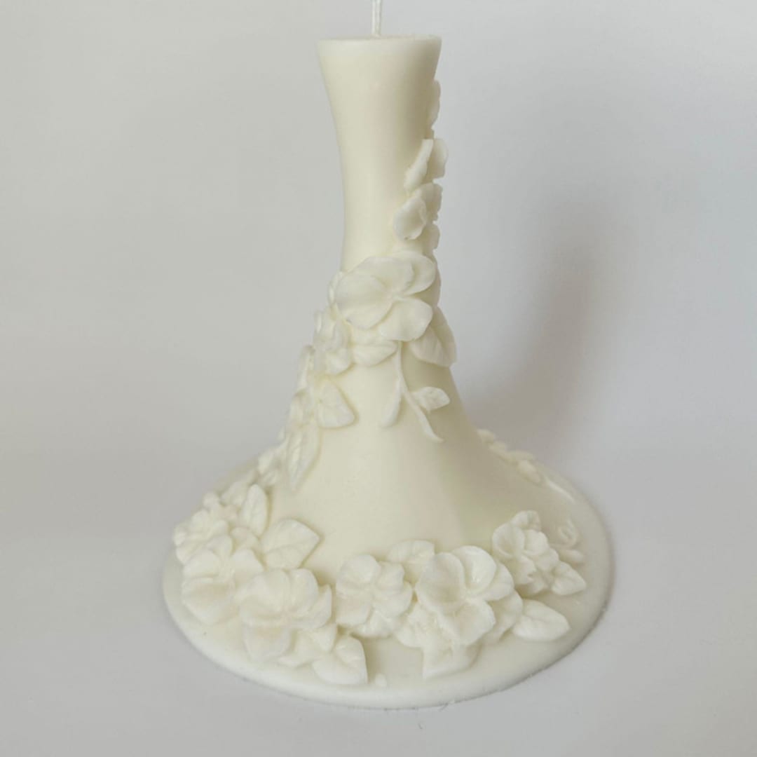 Large White Floral Pillar Candle