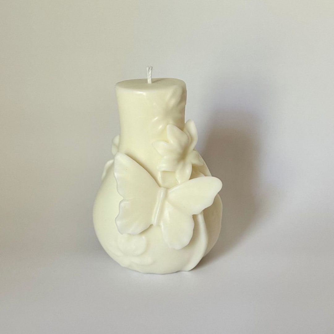 "White Butterfly And Flower Candle" - Candles in white by Over By The Moon