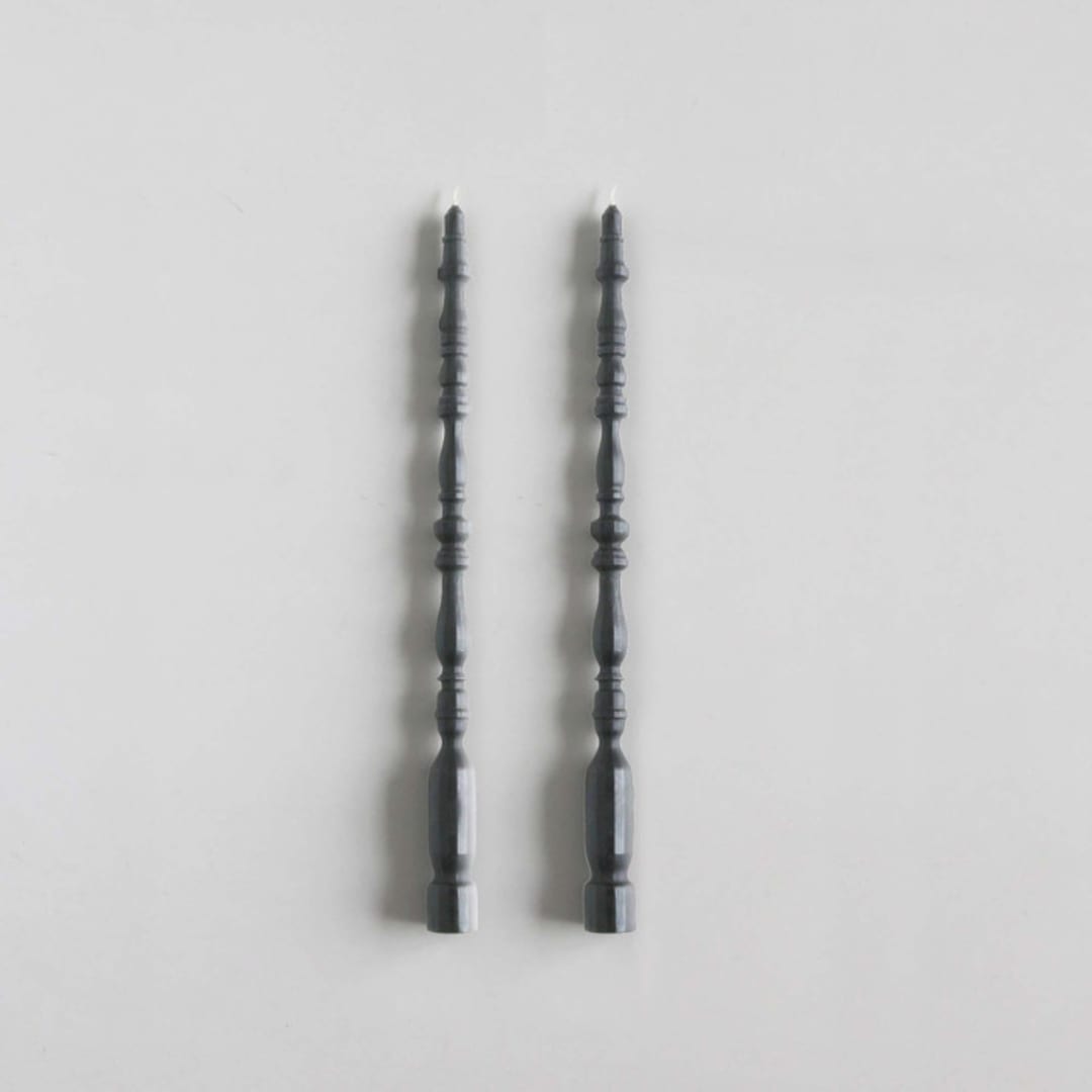 "SPINDLE LEG TAPERS // SLATE" - Candles in gray by borrowed BLU
