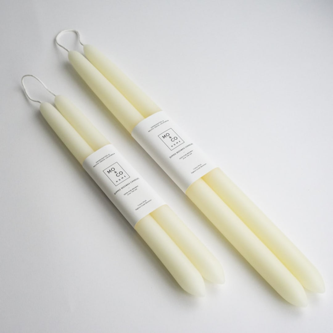 14 Inch, Natural White, Dipped Beeswax Taper Candles