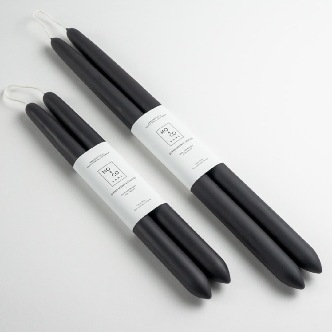 14 Inch, Charcoal, Dipped Beeswax Taper Candles