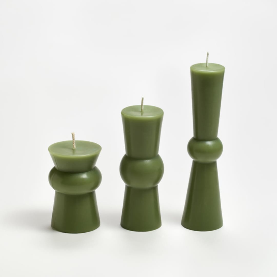 "Josee Pillar Set of 3 Sage" - Candles in green by Jessie Green