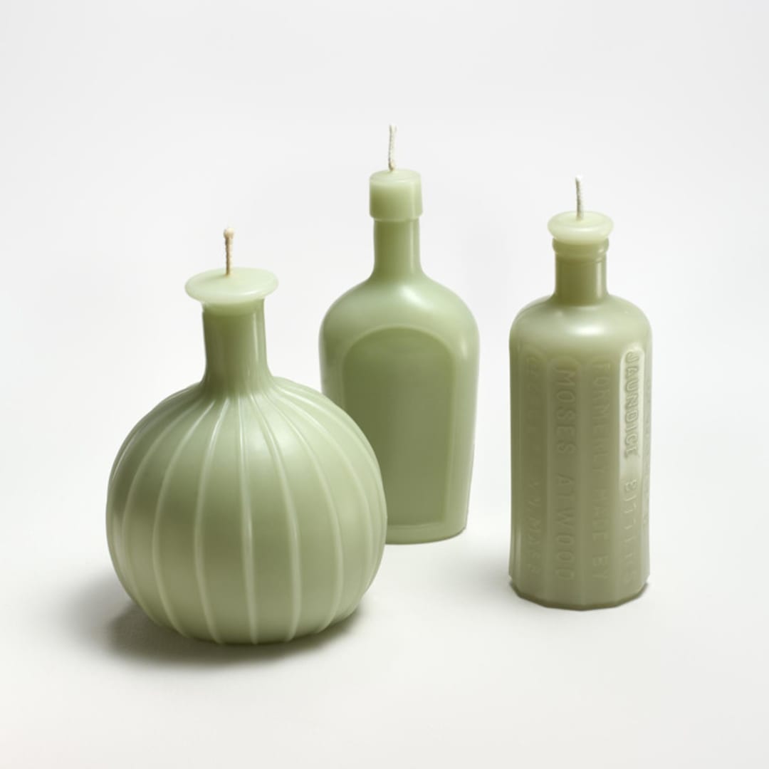 "Bottles set of 3 Celadon" - Candles in green by Jessie Green