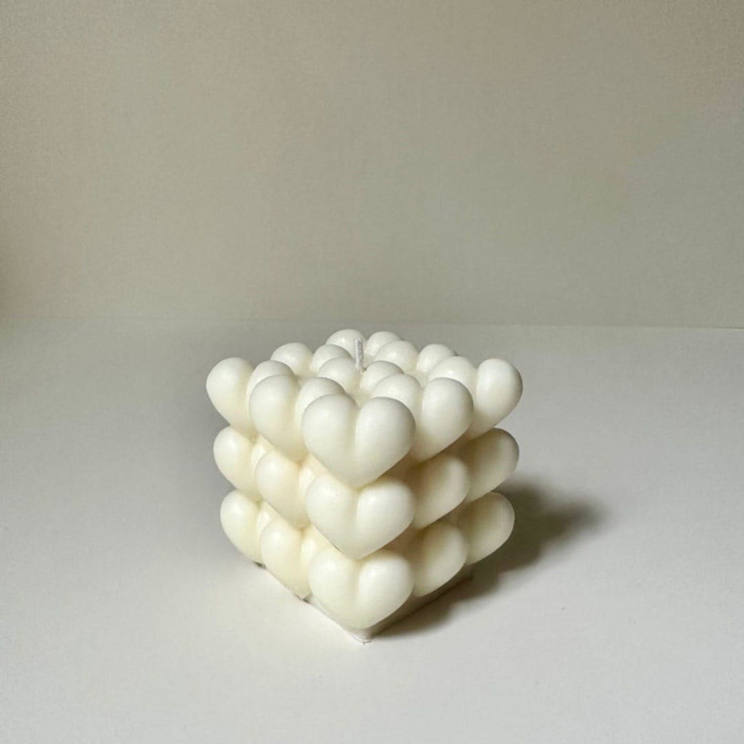 "White Cubed Hearts Candle" - Candles in white by Over By The Moon