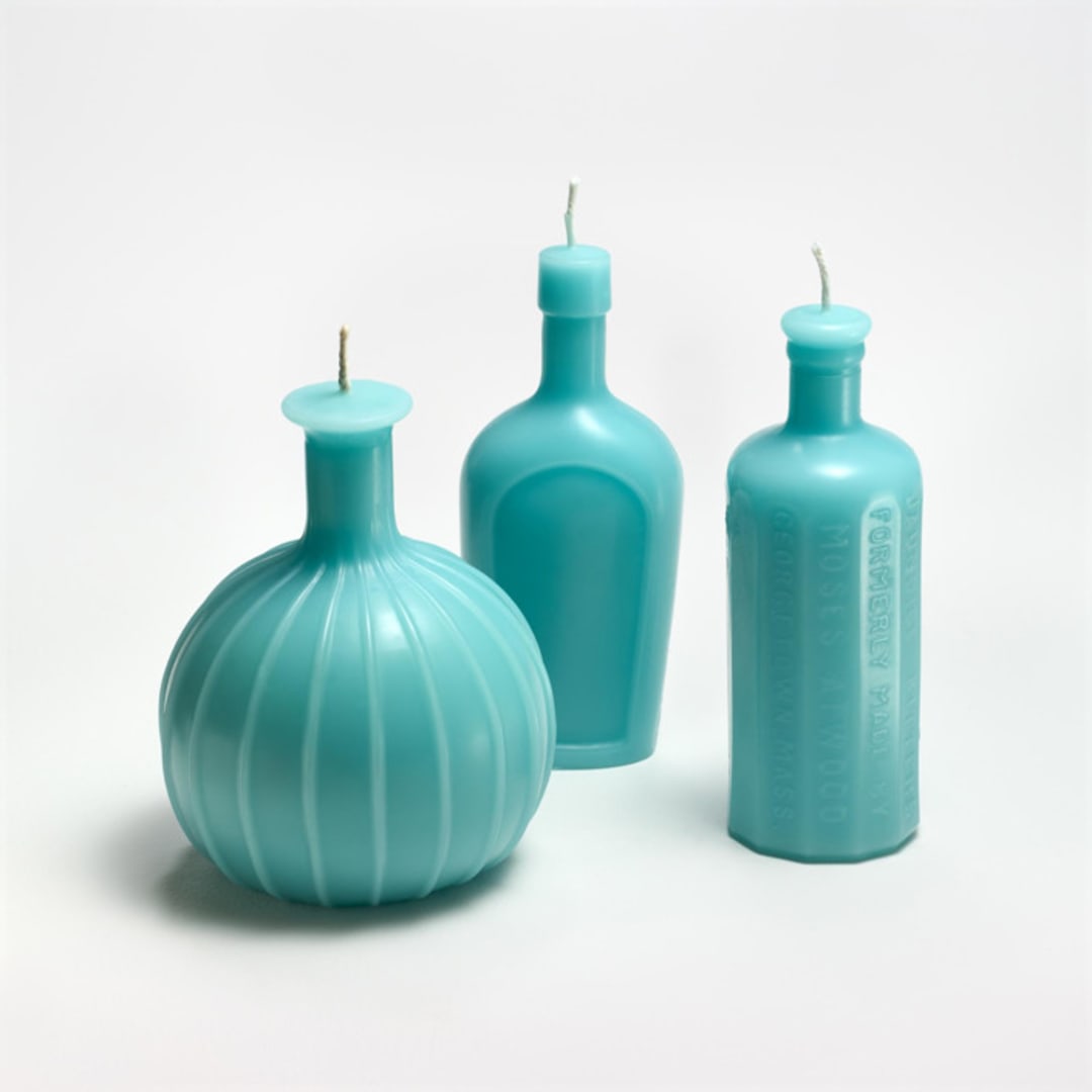 "Bottles set of 3 Robin's Egg Blue" - Candles in blue by Jessie Green