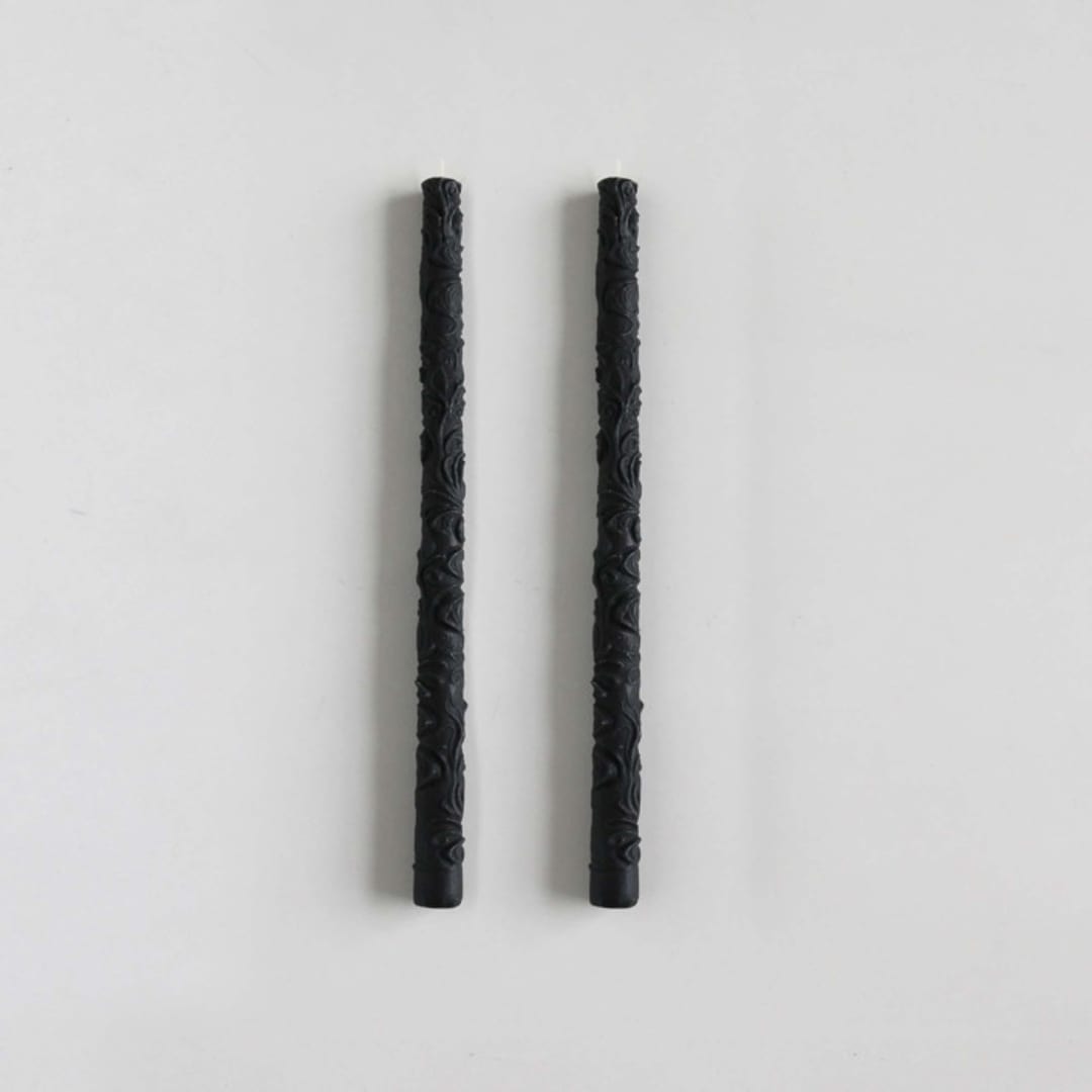 "SET OF 2 - FLORA TAPERS // CHARCOAL" - Candles in black by borrowed BLU