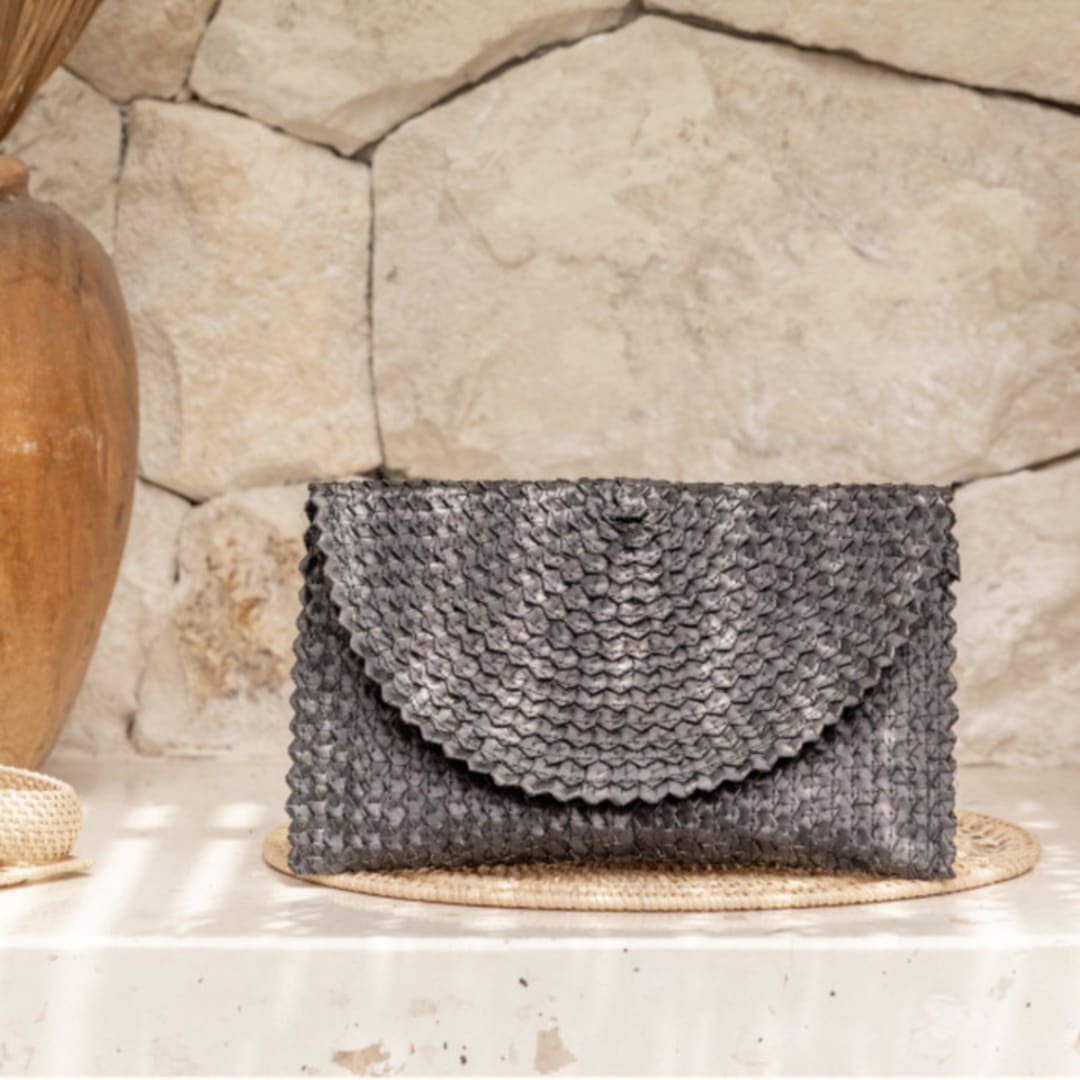 "Rattan Clutch in Black" - Bridal Clutches and Purses in black by Suzanne Seick