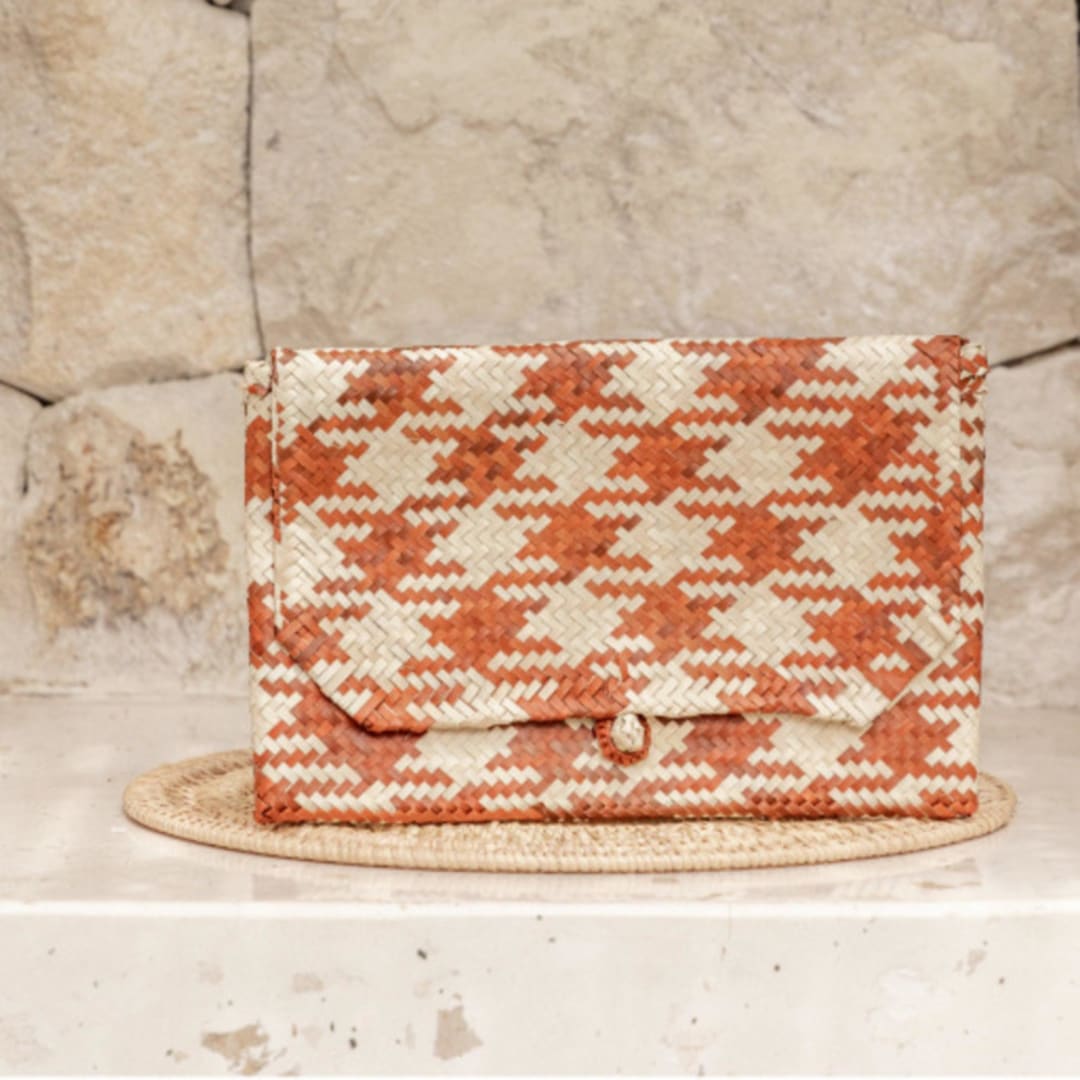 "Patterned Clay Plaid Motif Rattan Clutches" - Bridal Clutches and Purses in red by Suzanne Seick