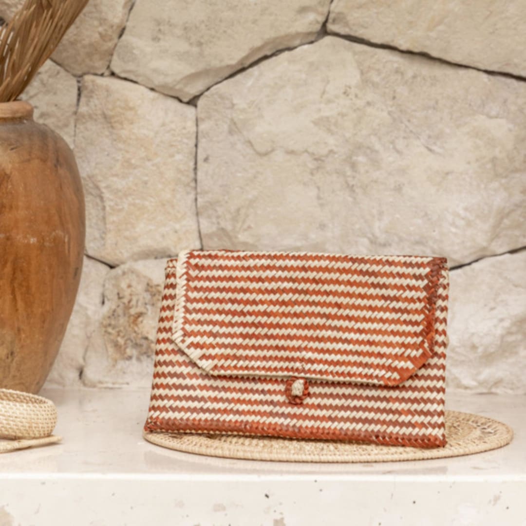 "Patterned Clay Stripes Rattan Clutches" - Bridal Clutches and Purses in red by Suzanne Seick