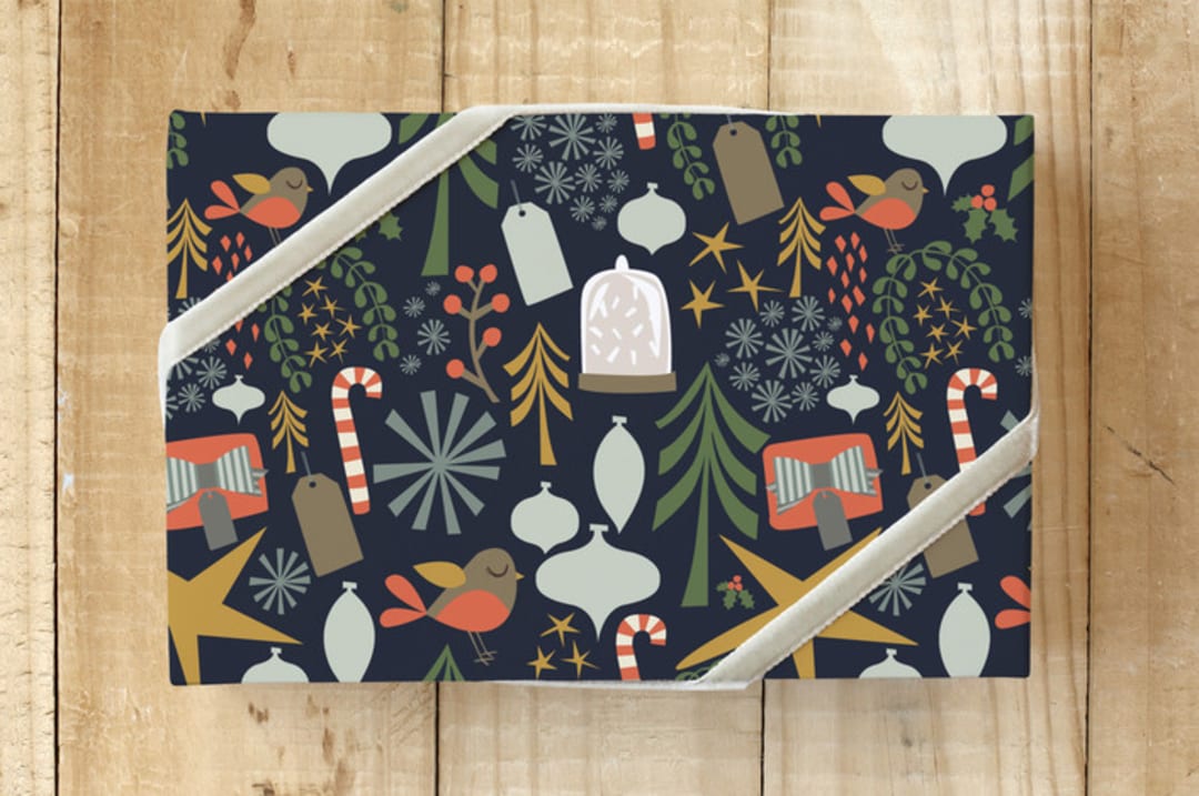 "retro christmas - navy" - Wrapping Paper in festive navy by Stacy Cooke - Front
