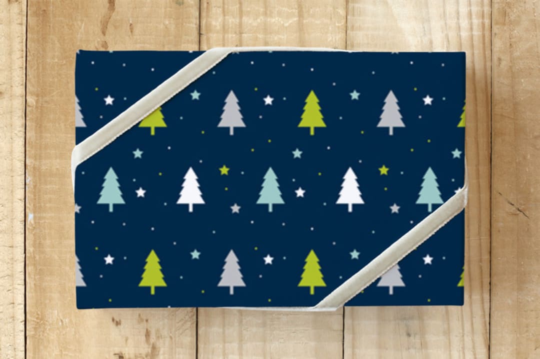 "Neon Trees" - Wrapping Paper in Navy by Beth Schneider - Front
