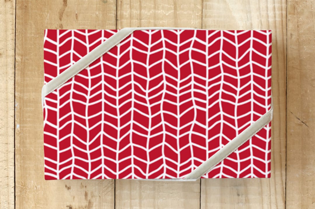 "Hand Drawn Herringbone Paper" - Wrapping Paper in Crimson by Cindy Lackey - Front