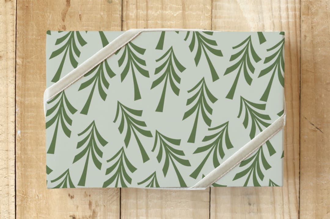 "retro trees" - Wrapping Paper in retro green by Stacy Cooke - Front