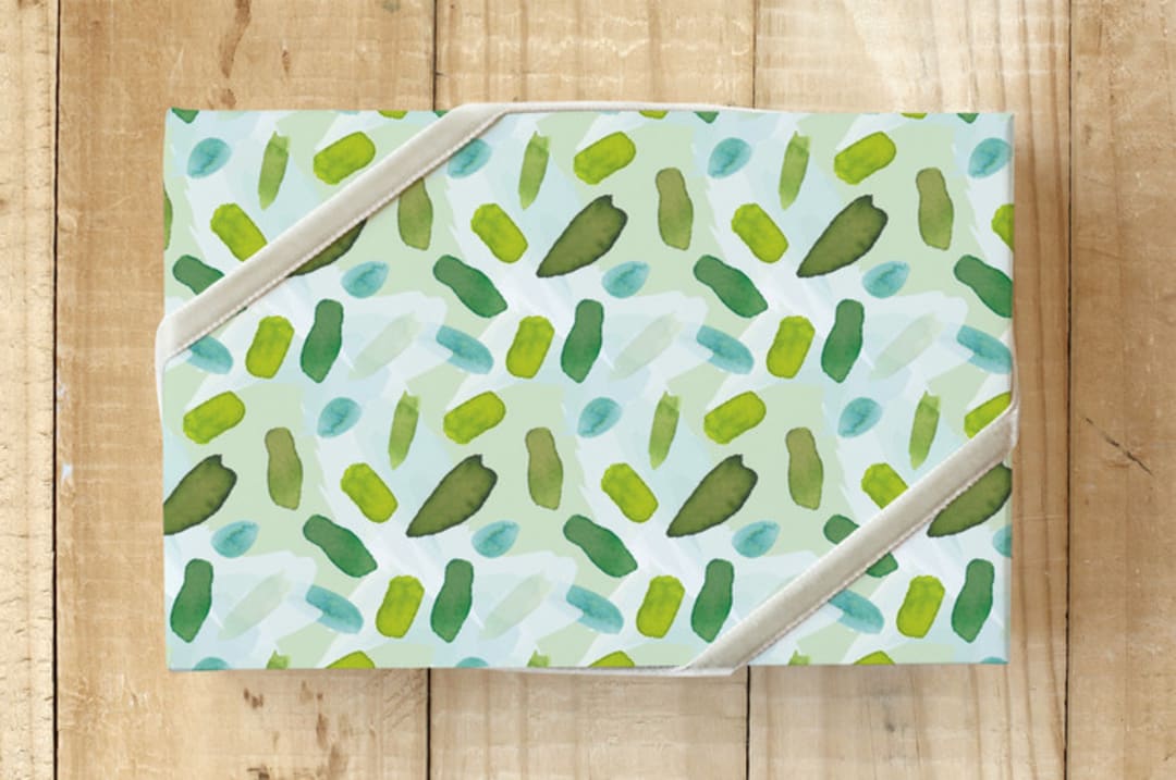 "Painterly Strokes" - Wrapping Paper in Evergreen by Makewells - Front