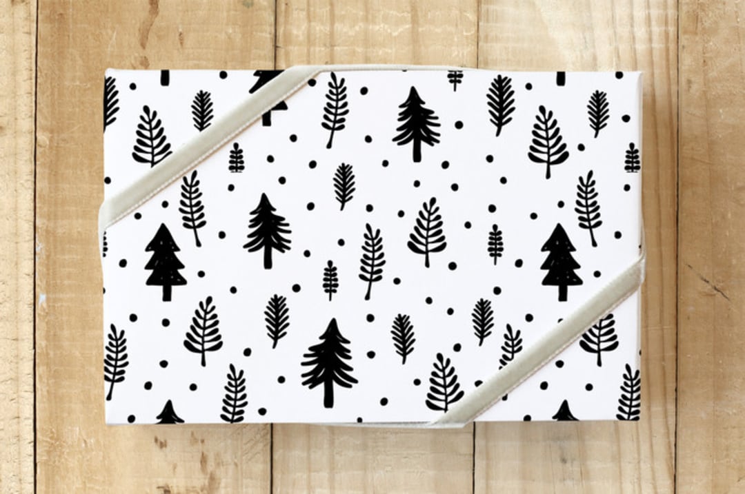 "Pines & Sprigs" - Wrapping Paper in Noir by Sharon O. - Front