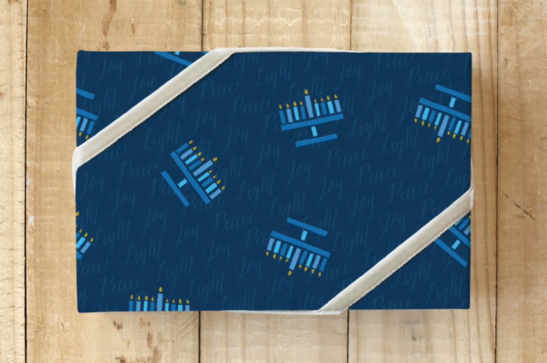 "Peace Joy and Light" - Wrapping Paper in Royal by Shari Margolin - Front