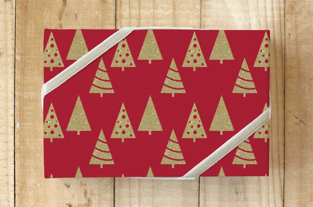 "Holiday Sparkle Tree" - Wrapping Paper in Holiday Red by Johanna Phillips Huuva - Front