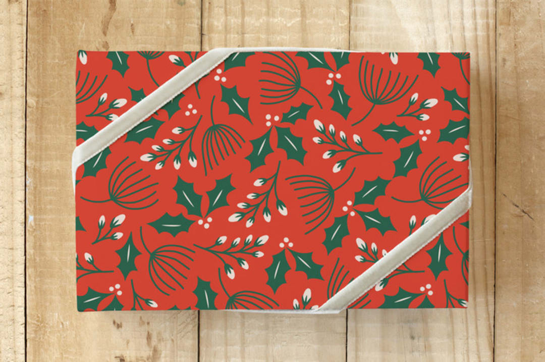 "Winter Sprigs" - Wrapping Paper in Berry by Surface Love - Front