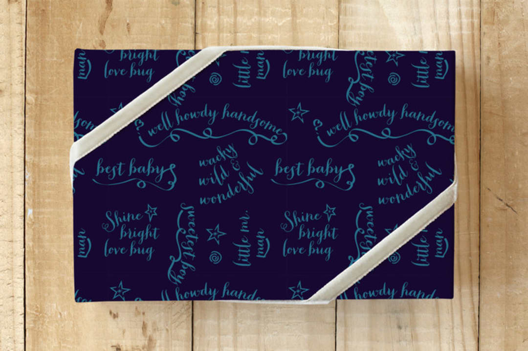 "Howdy Handsome" - Wrapping Paper in Deep Ocean Blue by Julie Hebert - Front