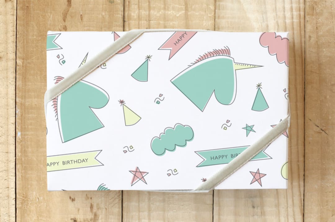 "Unicorn Haven" - Wrapping Paper in Raspberry Mint by Bethany Anderson - Front
