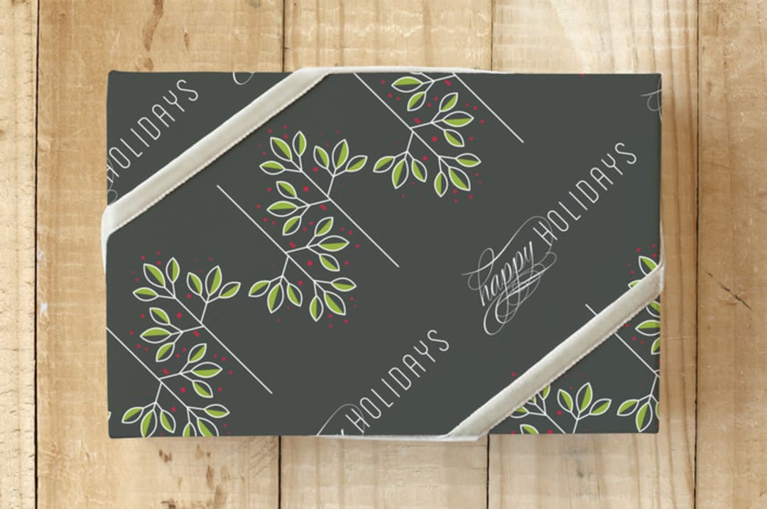 "Christmas Vines" - Wrapping Paper in Olive by Bethany Anderson - Front