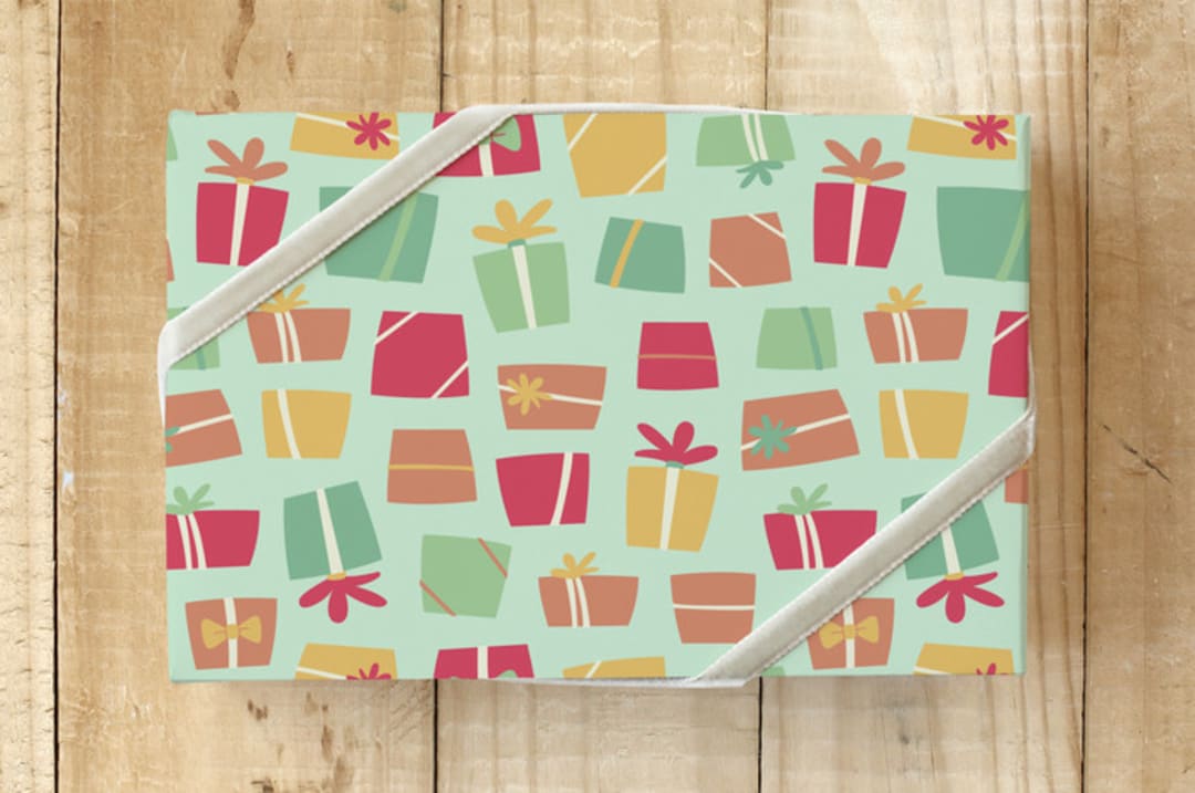 "Happy Presents" - Wrapping Paper in Mint by Olivia Goree - Front