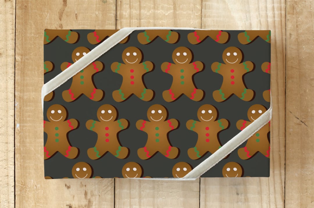 "Gingerbread Men" - Wrapping Paper in Gingerbread by Lisa Travis - Front