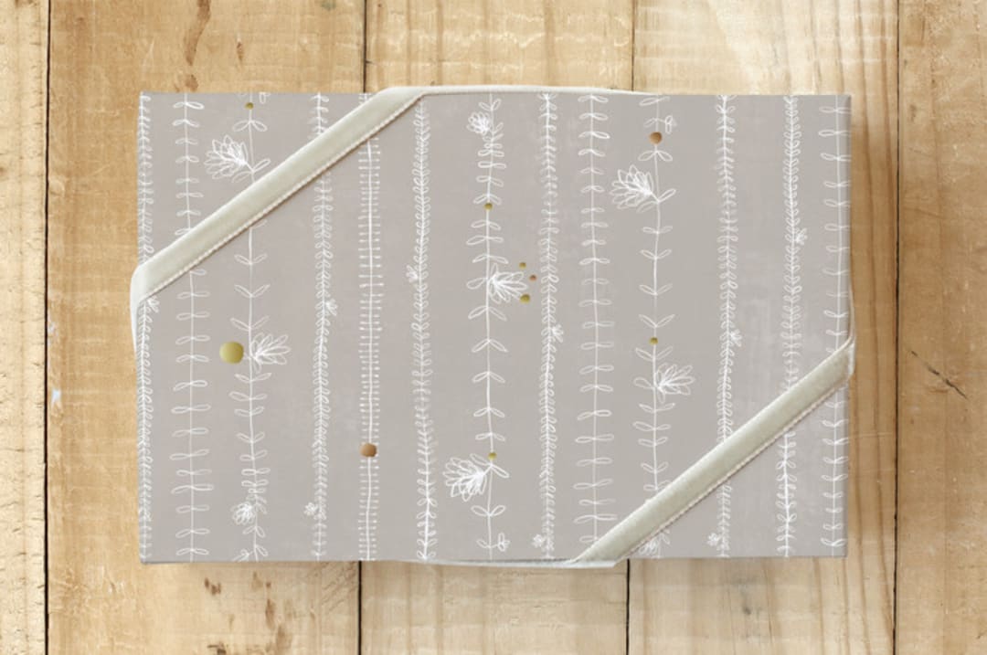"Soft Flower Garlands" - Wrapping Paper in Warm Grey by Aspa Gika - Front