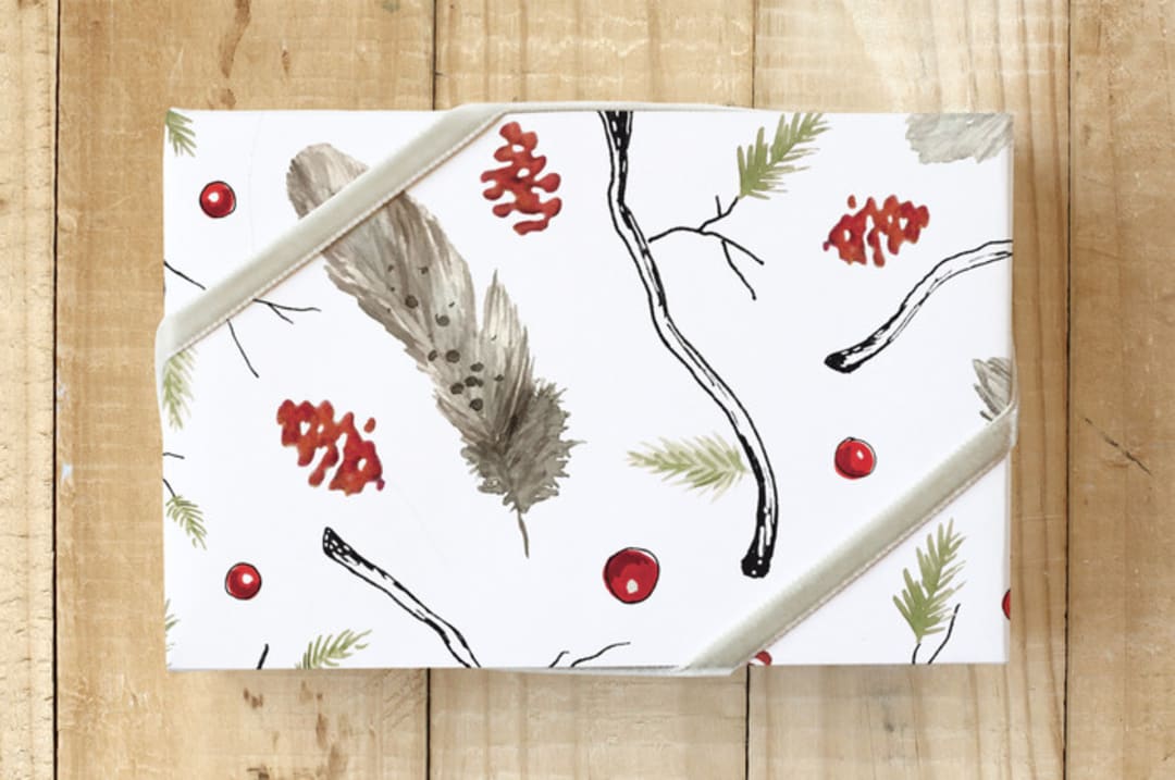 "Wispy Winter Woods" - Wrapping Paper in Snow by Jen Boehler - Front