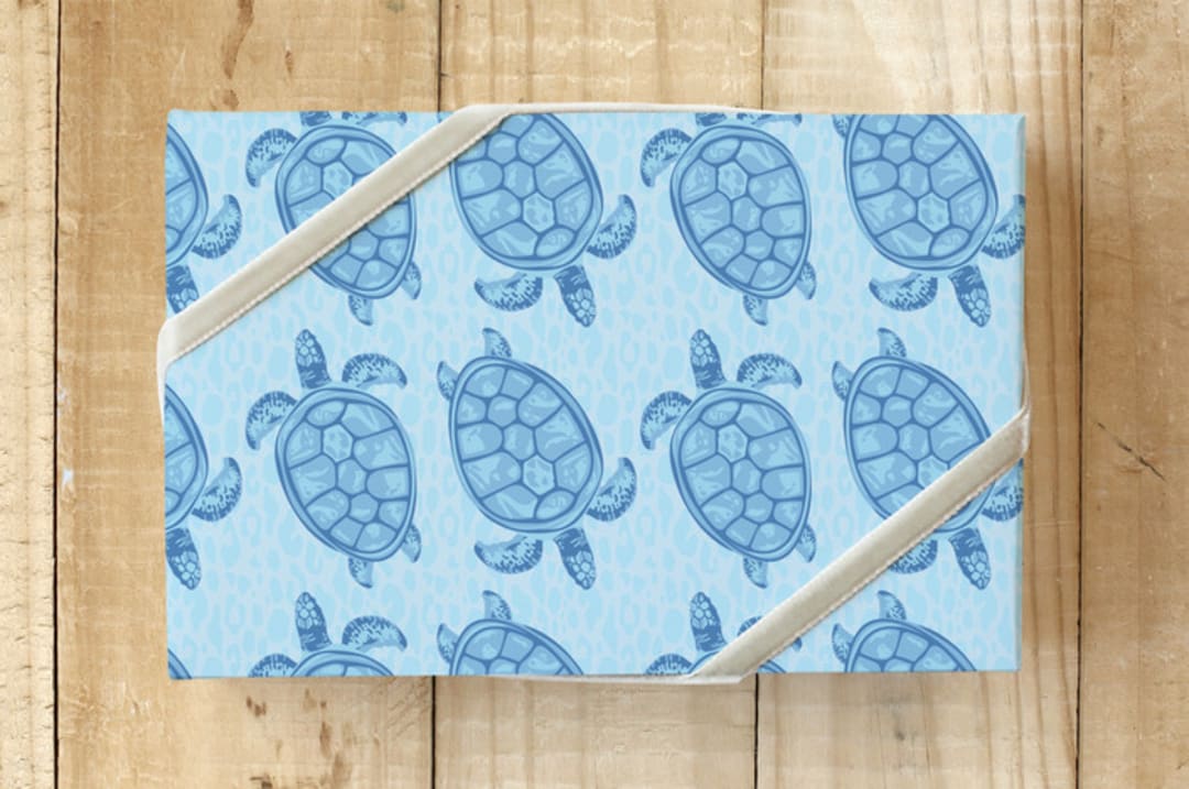 "Swimming Sea Turtles" - Wrapping Paper in Surf by Lauren Hughes - Front