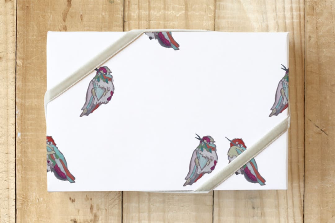"hummingbird wrap" - Wrapping Paper in white by katrina berg - Front