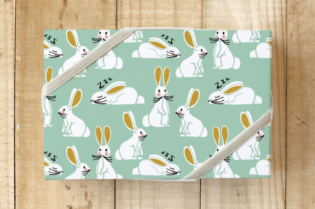 "Nursery bunnies" - Wrapping Paper in Green by Luz Alliati - Front