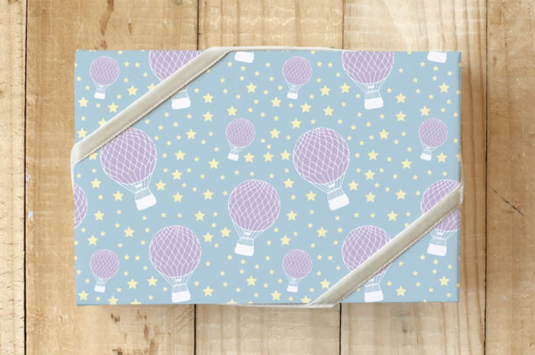 "Air Balloons" - Wrapping Paper in Baby blue by Luz Alliati - Front