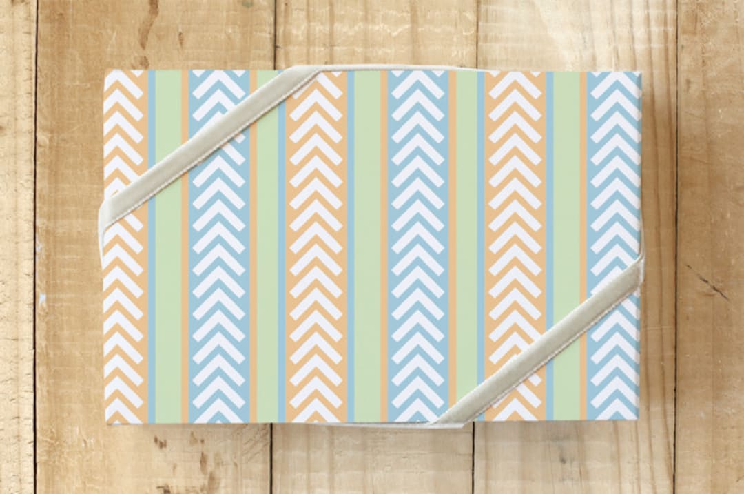 "Fun Stripes" - Wrapping Paper in Blue/Orange/Green by Luz Alliati - Front