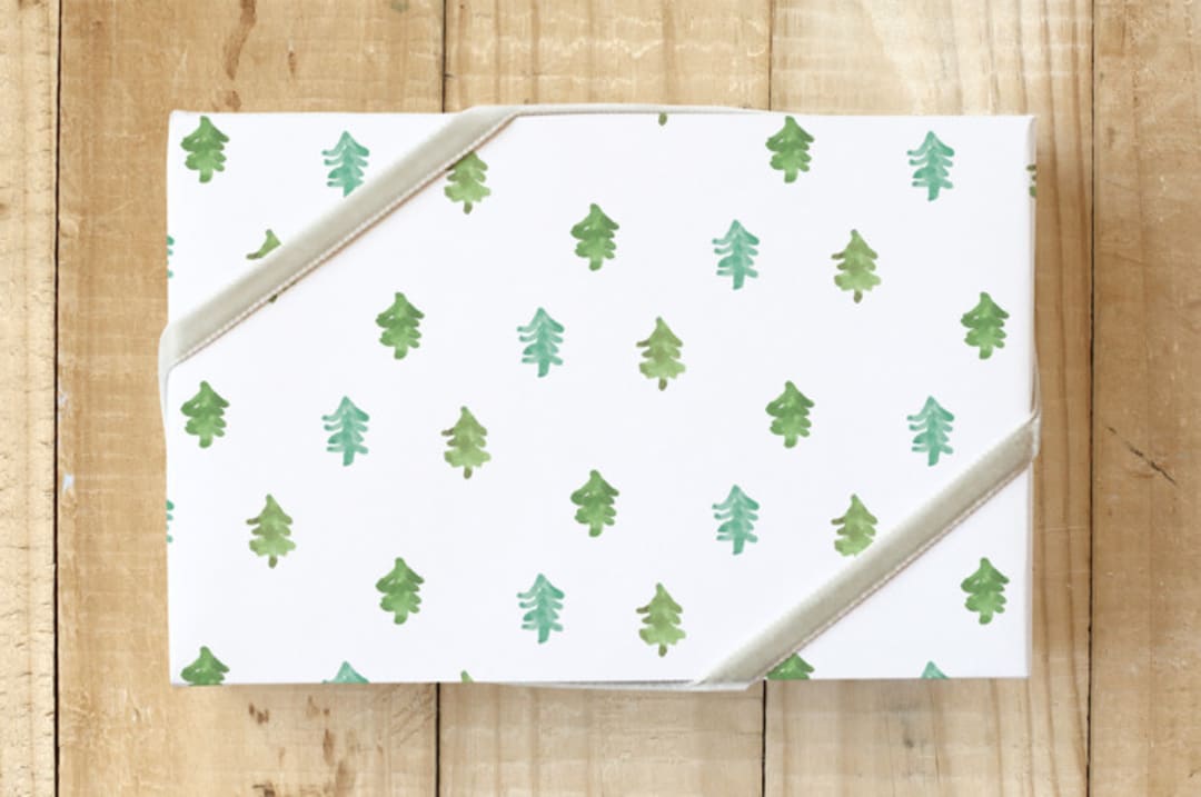 "Brushed Trees" - Wrapping Paper in Foliage Green by Bethany McDonald - Front
