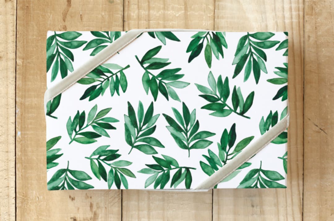 "Christmas Green Foliage" - Wrapping Paper in Deep Green by Luz Alliati - Front