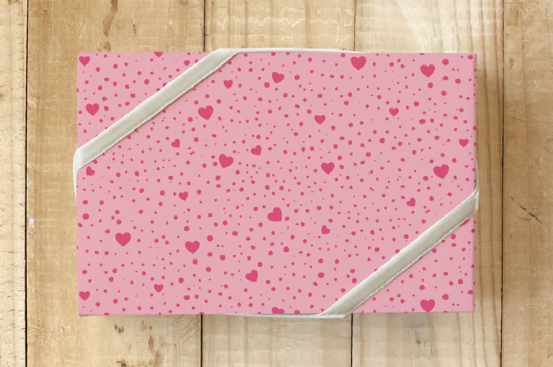 "Polka Dot Hearts" - Wrapping Paper in Rose by Annie Shapiro - Front