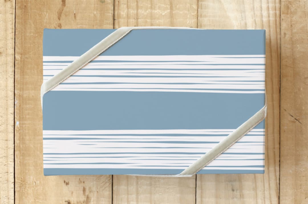 "Stacked Lines Wrap" - Wrapping Paper in Dusty Blue by Amber Barkley - Front