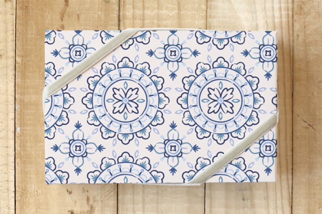 "Chantilly Wrap" - Wrapping Paper in Cobalt by Amber Barkley - Front