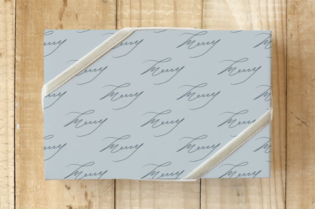 "boho holiday 1" - Wrapping Paper in muted blue by rose lindo - Front