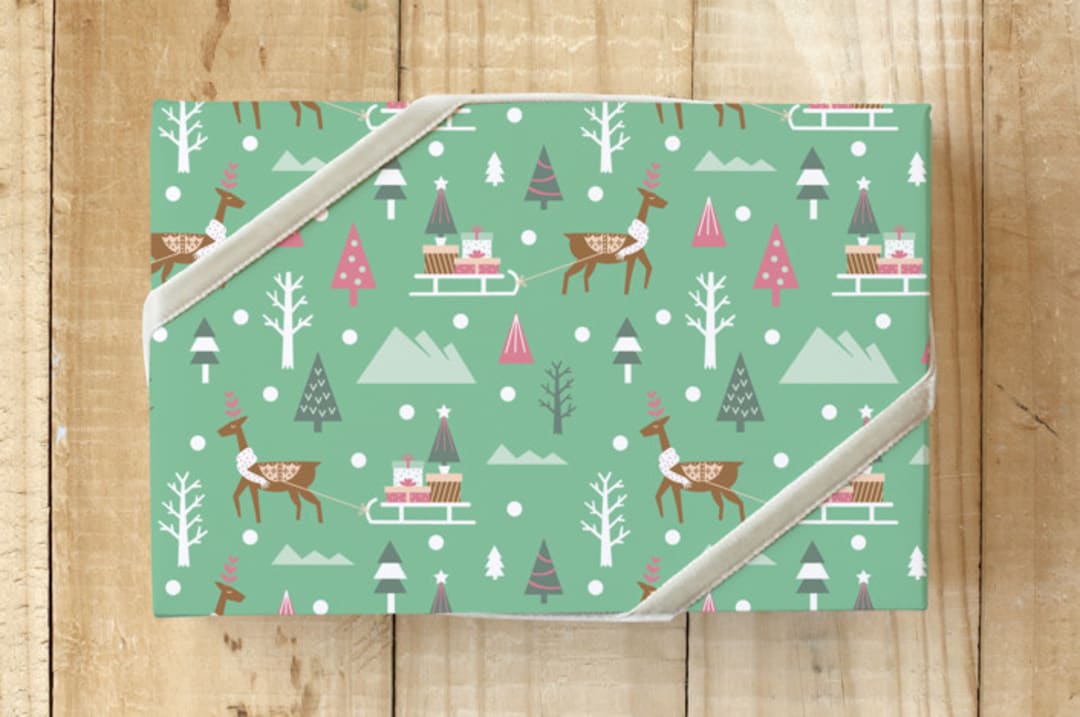"Winter Delivery" - Wrapping Paper in mint green by Chi Hey Lee - Front