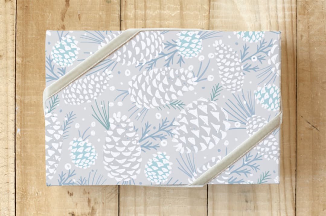 "Winter Pine Cones" - Wrapping Paper in Mist by Jennifer Holbrook - Front