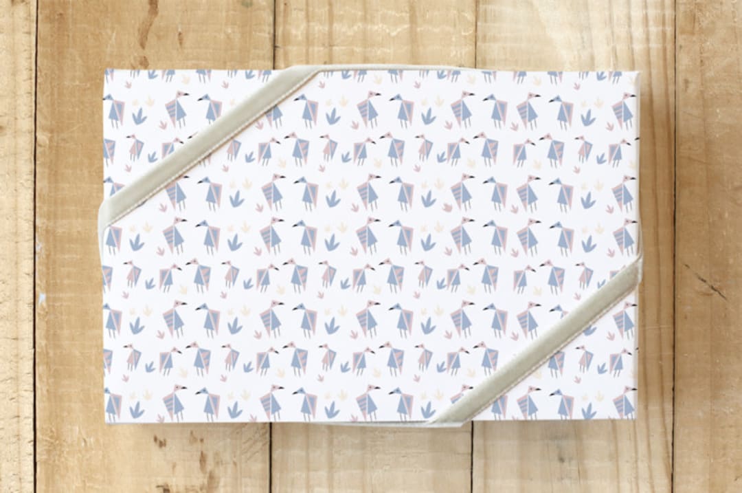 "Flamingo Flair" - Wrapping Paper in Blue Lagoon by Jenna Skead - Front