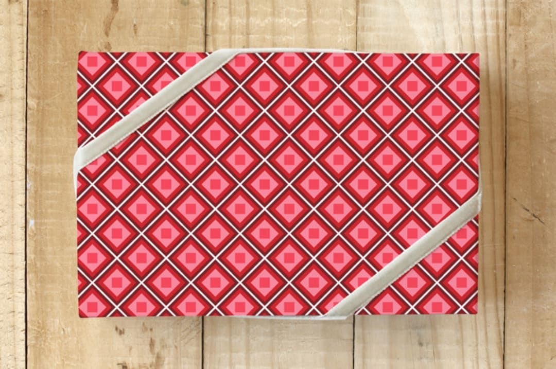"Geo Squares" - Wrapping Paper in Kissing Red by Michelle Locklear - Front