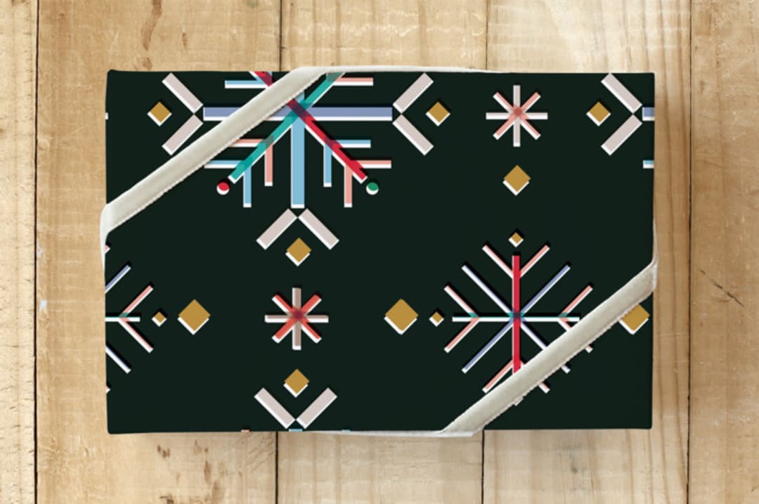 "Rainbow Snowflakes" - Wrapping Paper in dark by Ani Somi - Front