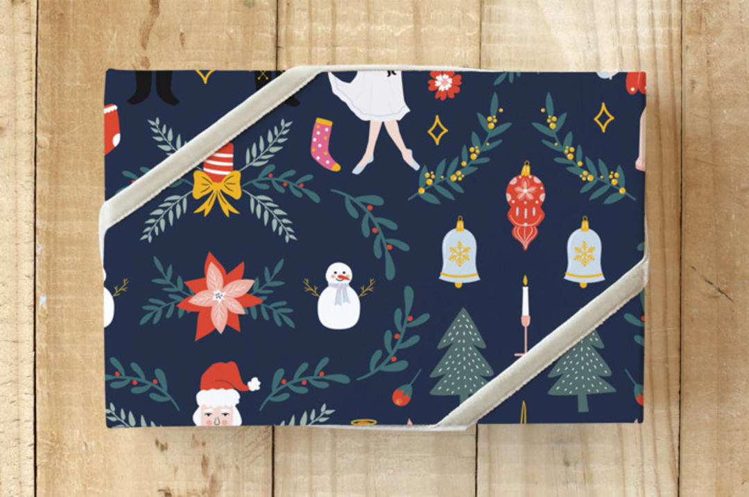 "The Nutcracker Christmas" - Wrapping Paper in Midnight Blue by Sudevi Sen - Front