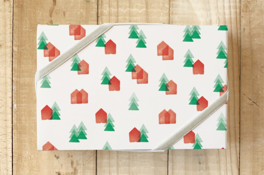 "Christmas Woods" - Wrapping Paper in Christmas red by Silvana Pacheco - Front