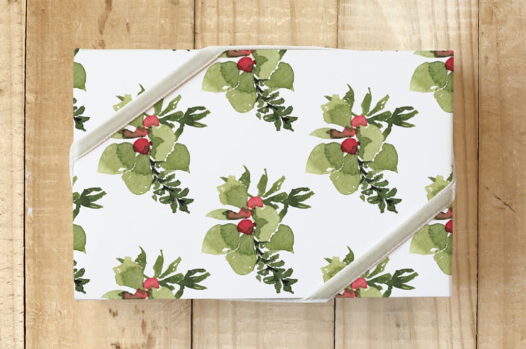 "Greenery for the holidays" - Wrapping Paper in Juniper by Lisa Travis - Front
